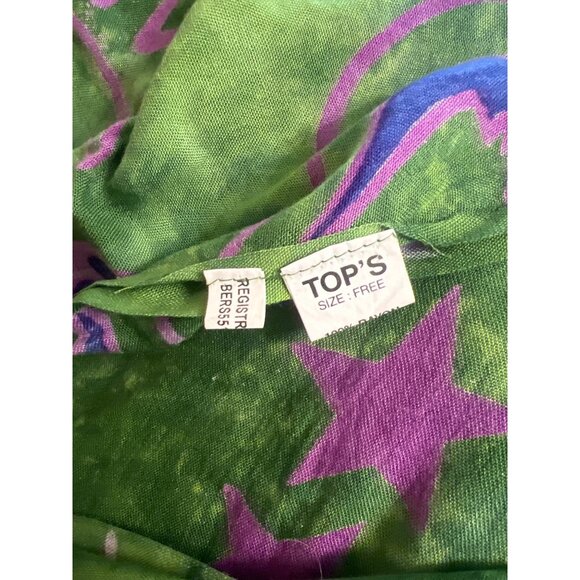 Celestial Print Green Purple Fringed Shawl Wrap Astrology Sun Moon 68" x 45" - Picture 5 of 5